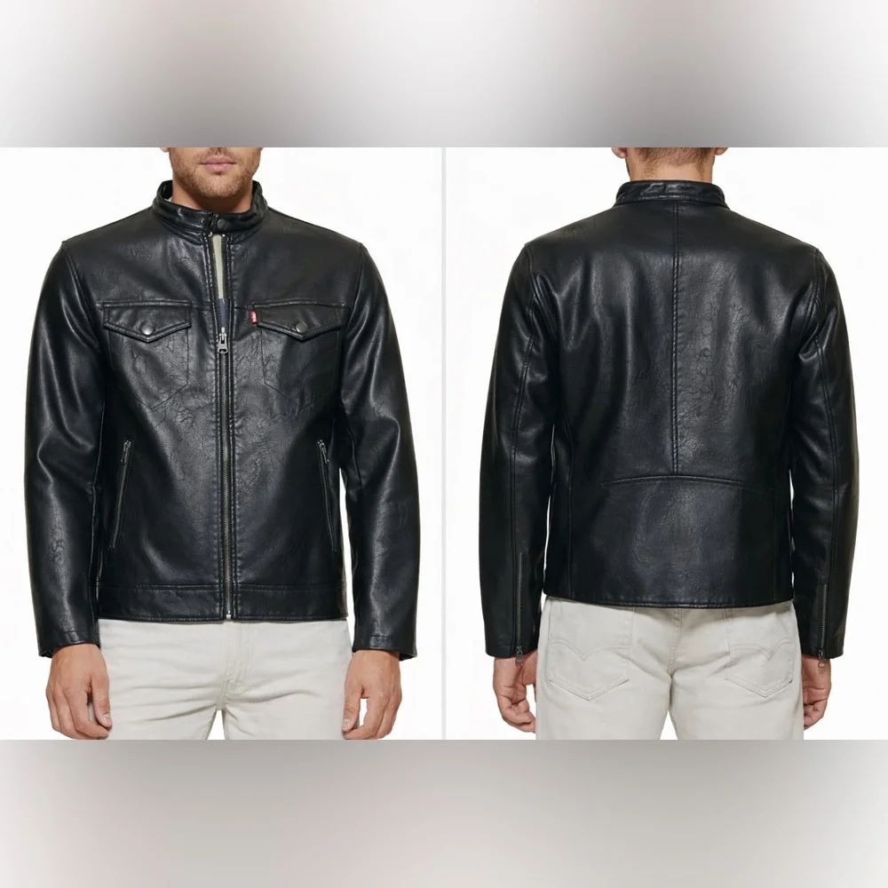 Levi’s Faux Leather Trucker Racer Jacket Black | Men’s L | NWT